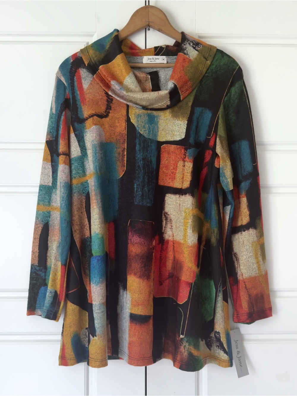 Jess & Jane Artsy Tunic Top Womens M Abstract Colorblock Colorful Art to Wear